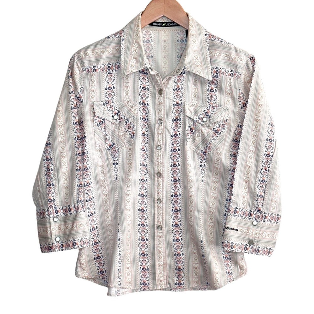 DKNY JEANS Country Style Pearl Button Snap Front Long Sleeve Tailored Girl’s L